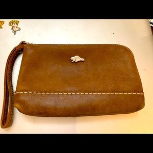 Roots brown leather wristlet